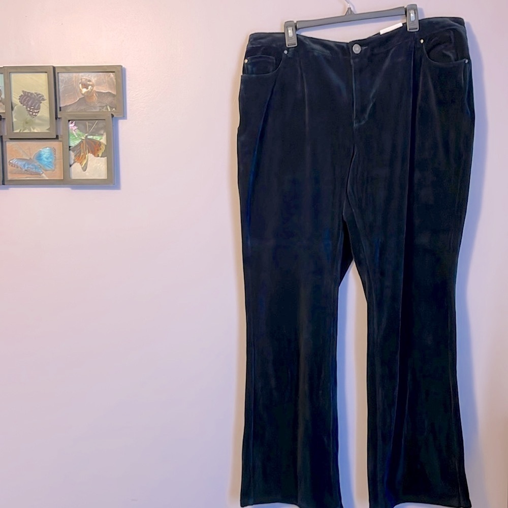 Coldwater Creek Natural Fit Bootcut leg Velour Pants size 20 Navy Blue